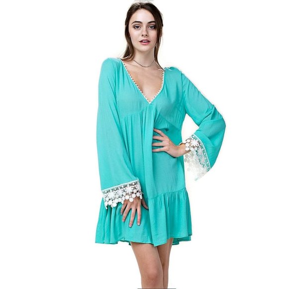 Kori Dresses & Skirts - Kori America Bell Sleeve Lace Dress, Jade